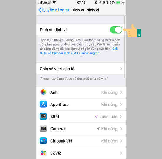 Hướng dẫn tắt định vị trên iPhone